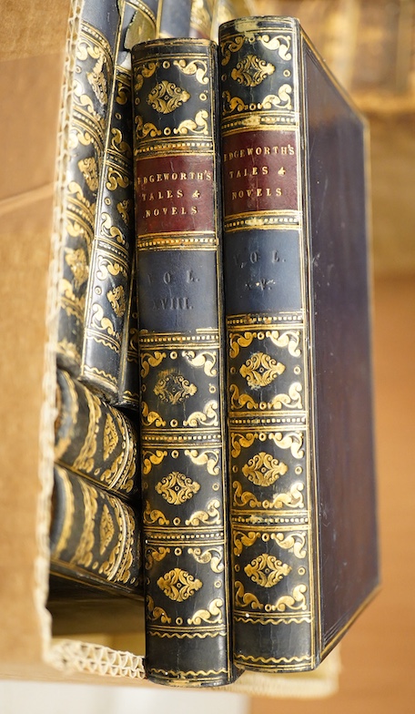 Edgeworth, Maria - Tales and Novels. 18 vols. frontispieces, engraved pictorial and printed titles; old gilt ruled Oxford blue calf, gilt decorated and panelled spines with red labels, marbled edges and e/ps., sm.cr.8vo.
